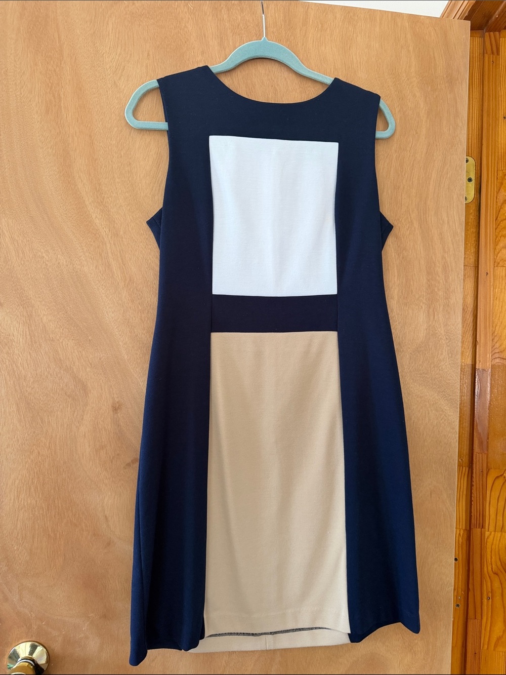 Ellen Tracy Navy, White & Tan Colorblock Midi Dress